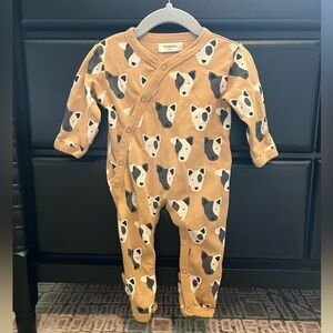 Kids One Piece - Brown with Dog Print 0-3M